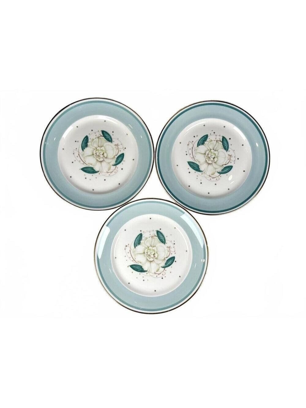 Set of 3 vintage Susie Cooper Gardenia Bone China England Teal Gold 8 in Plates